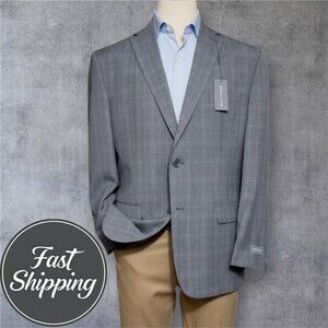 $450 MICHAEL KORS Mens Blazer 50R Gray Plaid WOOL Sport Coat Two Button Jacket